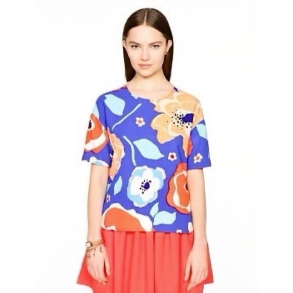 Kate Spade New York Womens 4 Ramona Multi Floral Top Short Sleeve Shirt - Picture 3 of 14